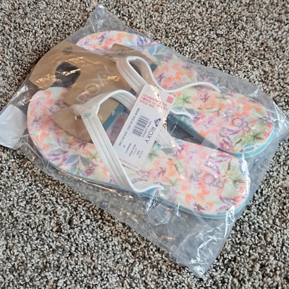 Roxy Floral Vista Loreto White Blue Floral Sandal Flip Flops Size 10 New ! - Picture 7 of 7